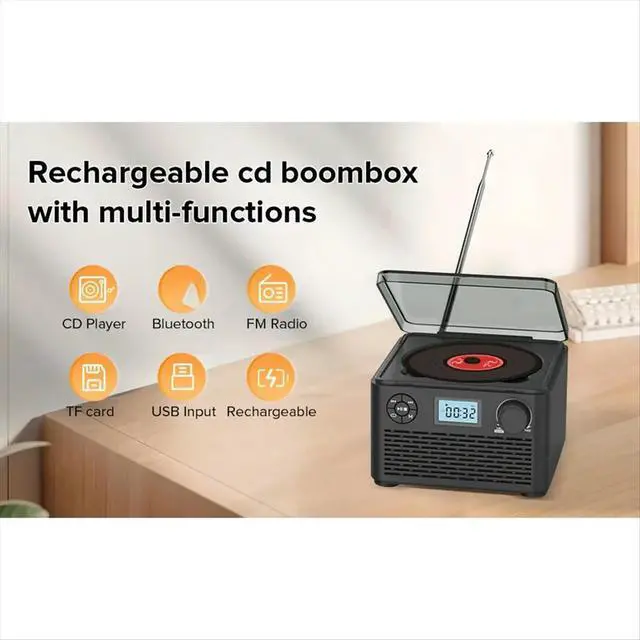 Alt view image 2 of 6 - Cd Player with Speakers and Bluetooth Small Rechargeable CD with USB Mp3 and FM Radio
