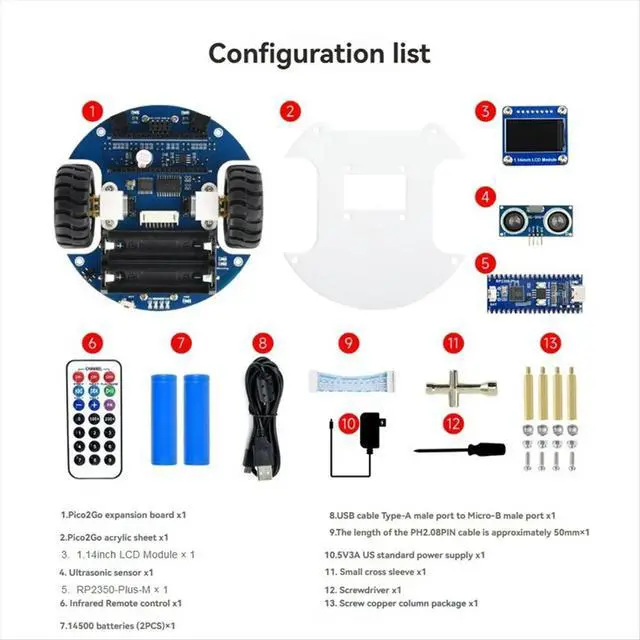 Alt view image 3 of 6 - PicoGo Car Robot RP2350-Plus Development Board with Obstacle Avoidance Module/Tracking Module/Bluetooth Module