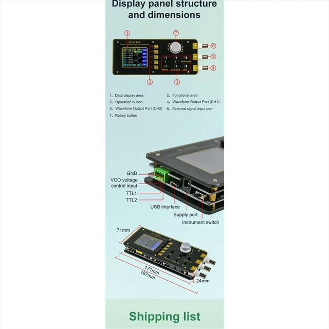 Main image of 2.4 Inch TFT DDS Function Arbitrary Waveform Signal Generator Digital Dual-Channel Frequency Meter 0.01Hz-5MHz US PLUG