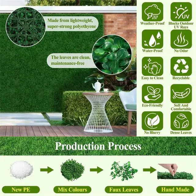 Main image of 25Pcs Artificial Grass Wall Panels 10" X 10" Greenery Backdrop UV-Protected for Decor Wedding Garden Fence Decorations