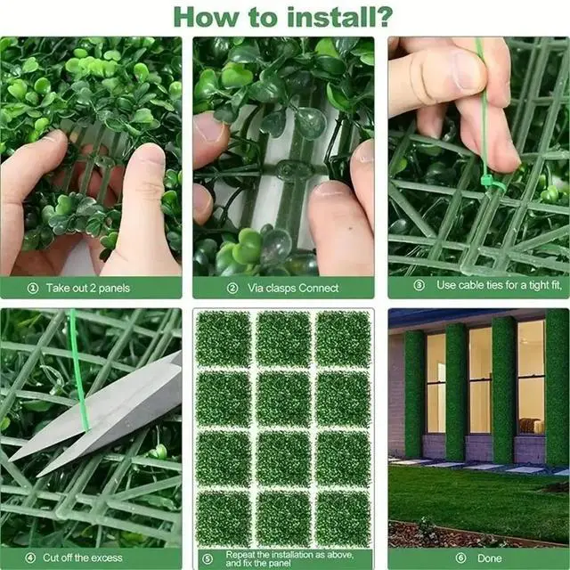 Alt view image 2 of 6 - 25Pcs Artificial Grass Wall Panels 10" X 10" Greenery Backdrop UV-Protected for Decor Wedding Garden Fence Decorations