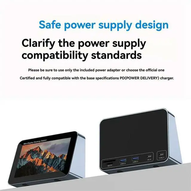 Main image of 5 in 1 Multifunction Display Docking Station,5 Inch Type-C Dock Support 100W PD Charging + USB 3.0x2 +SD/TF Card Reader