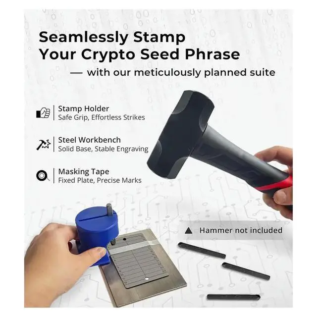 Alt view image 2 of 6 - uyuy Crypto Seed Phrase - Seed Phrase Plate and Stamp Set - Offline Cold Wallet for 12-24 Words for BIP39 Wallets