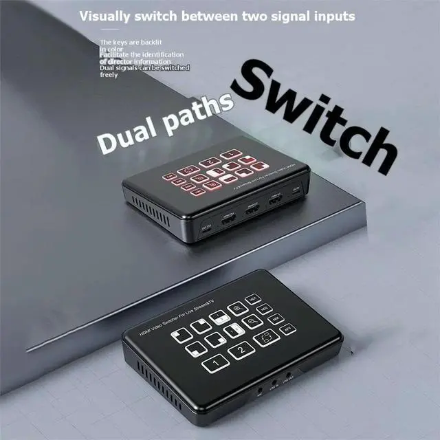 Alt view image 2 of 6 - Dual HDMI-Compatible Live Streaming Video Switch 2CH Live Broadcast Camera Video Mixer Switcher EU Plug