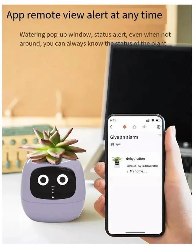 Main image of AI Pet Flowerpot Planting Robot 7 Sensors Planter Plant Time Temperature Display Flower Pots Yellow
