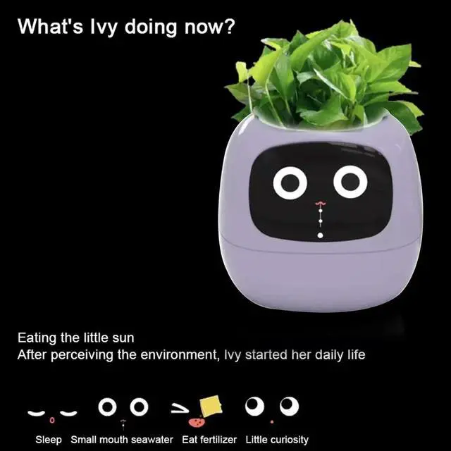 Alt view image 3 of 6 - AI Pet Flowerpot Planting Robot 7 Sensors Planter Plant Time Temperature Display Flower Pots Yellow