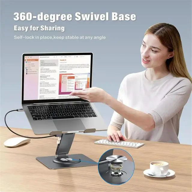 Alt view image 4 of 6 - 9-in-1 Desk Laptop Stand with Docking Station, 360° Rotation 4K60Hz, 3 USB3.0, 100W PD Charging for PC Laptop