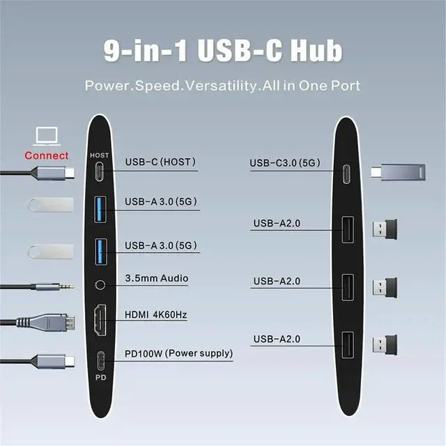 Alt view image 6 of 6 - 9-in-1 Desk Laptop Stand with Docking Station, 360° Rotation 4K60Hz, 3 USB3.0, 100W PD Charging for PC Laptop