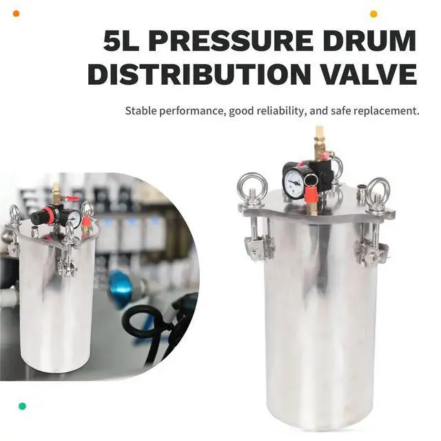 Alt view image 2 of 6 - Dispenser Pressure Tank 304 Stainless Steel Pressure Barrel Dispensing Valve Fluid Dispensing Bucket 5L