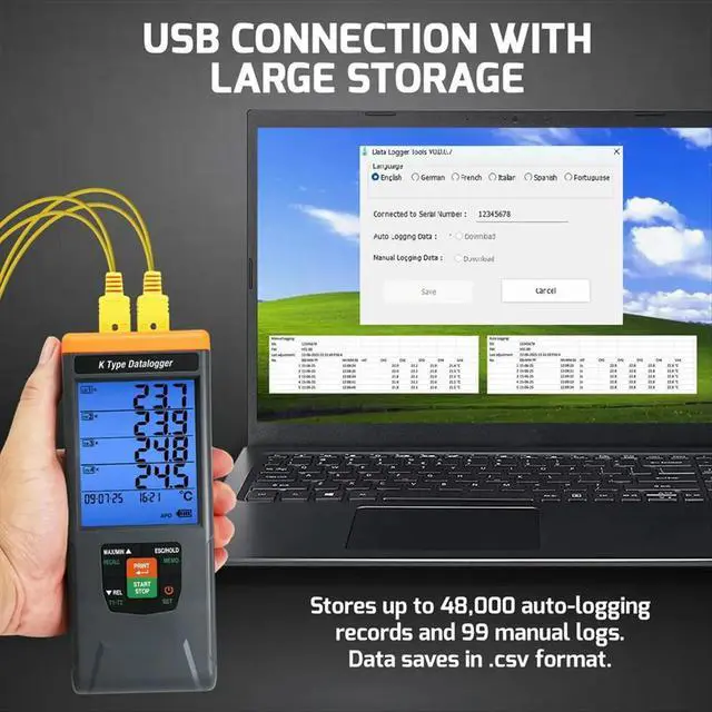 Alt view image 3 of 6 - uyuy Digital K-Type Thermocouple Meter with 4 Channel Temperature Instrument GLP Secured 48K Records CSV Format