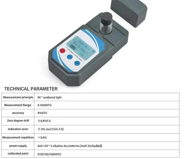 Alt view image 3 of 6 - Digital Turbidity Meter 0-1000NTU Handheld LCD Turbidimeter Water Tester for Drinking Water Aquarium Wastewater Use