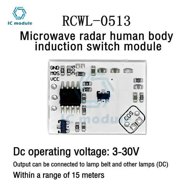 Alt view image 4 of 6 - DC3-30V RCWL-0513 microwave radar human body induction switch module ligent induction detector can be directly light strip