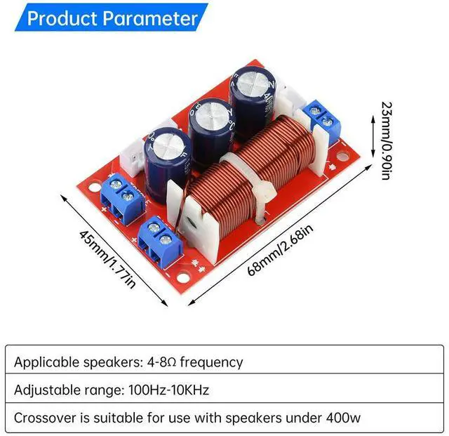 Alt view image 5 of 6 - 100Hz-10KHz 400W 2 Way Crossover Filters Module HiFi Speaker Modification Upgrade Board Full Range Treble Bass Electronic Kit