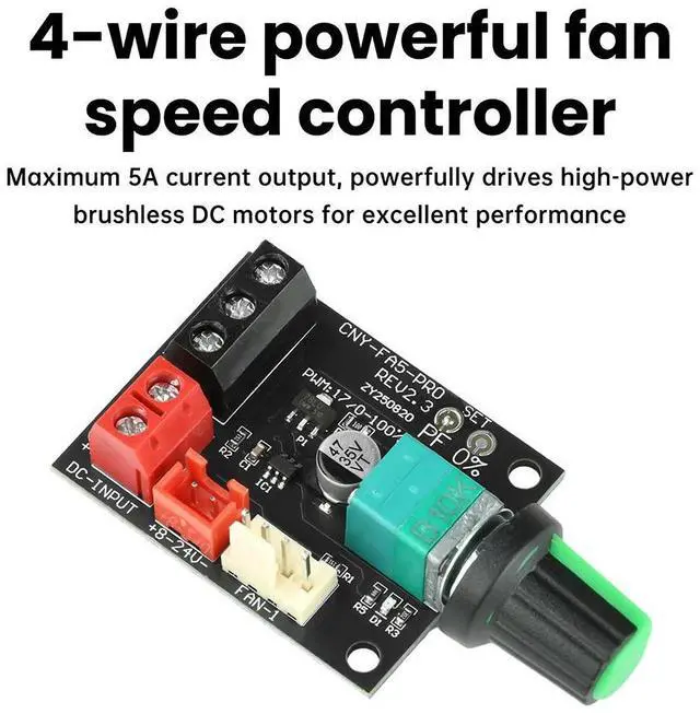 Alt view image 6 of 6 - DC 8-24V 5A 4 Wire Violent Fan Speed Controller Module DC Brushless Motor PWM Speed Regulator Power Supply