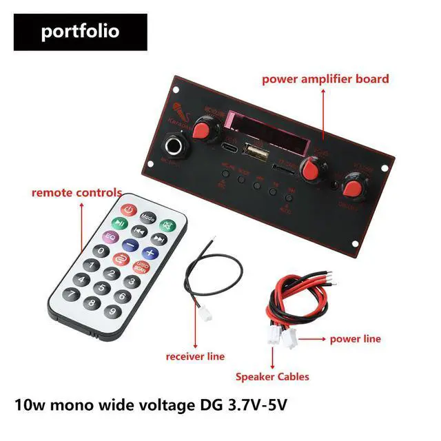 Alt view image 4 of 6 - DC 3.7V-5V 10W Amplifier MP3 Decoder Board 6.5mm Microphone Bluetooth-compatible Handsfree Car MP3 Player