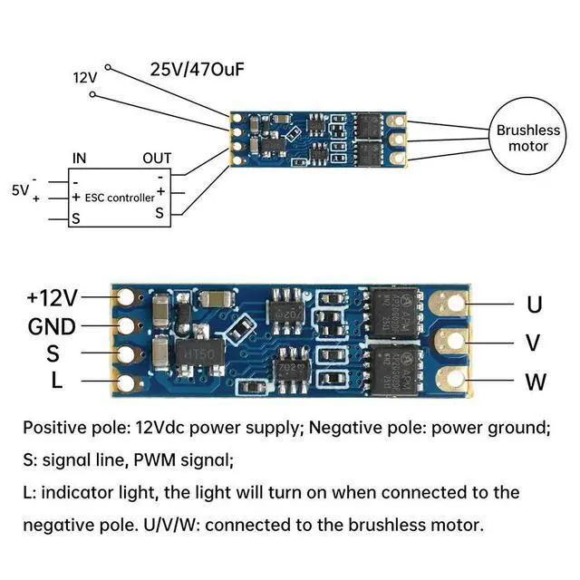 Alt view image 4 of 6 - DC 5-16V/2-3S Micro Brushless PWM 8A Controller Motor Governor Module Servo Motor Drive ESC Board