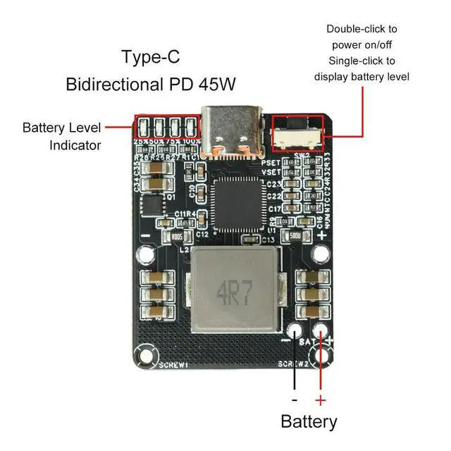 Alt view image 4 of 6 - PD 45W 2S to 6S Charging Discharger Buck Converter Module 3S 4S 5S Li-ion LiFePO4 Lithium Batteries Type-C PD IP2369