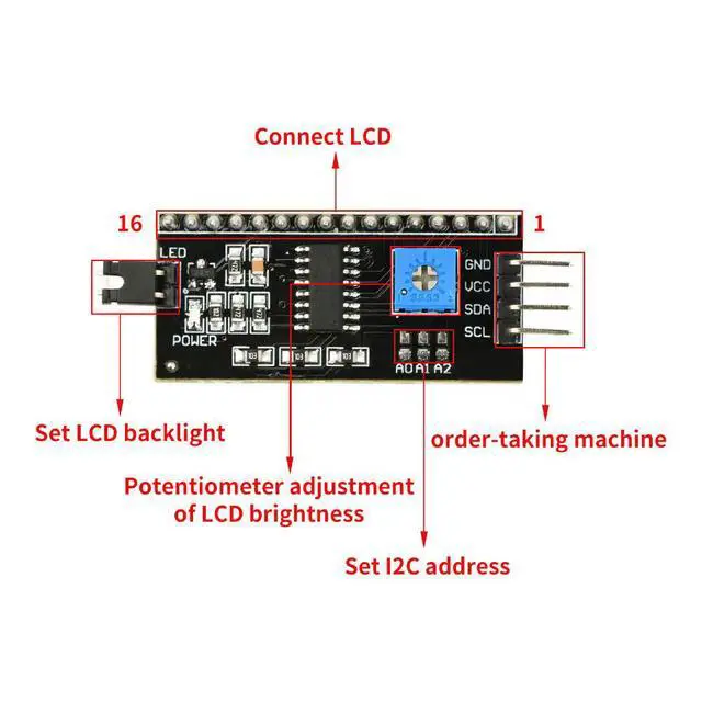Alt view image 4 of 6 - 5pcs PCF8574 LCD Display Adapter Module IIC I2C LCD1602 2004 IIC Serial Interface Board 5V Electronic Component Kit for
