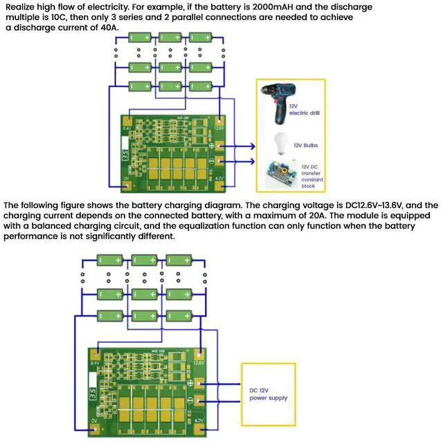 Alt view image 6 of 6 - 3S 40A Li-ion Lithium Charger Protection Board BMS For Drill Motor 12.6V Enhance Balance Module