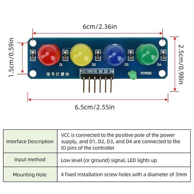 Alt view image 4 of 6 - Light LED Display Module Onboard Red Yellow Green 5mm LED Great for Making Traffic Light System Model ST009
