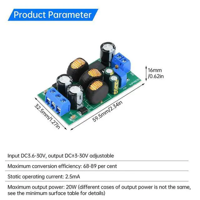 Alt view image 6 of 6 - 20W DC 3.6-30V to DC±3-30V Boost-Buck Dual Output Voltage Module Adjustable output DC DC Step-up Step-down Converter