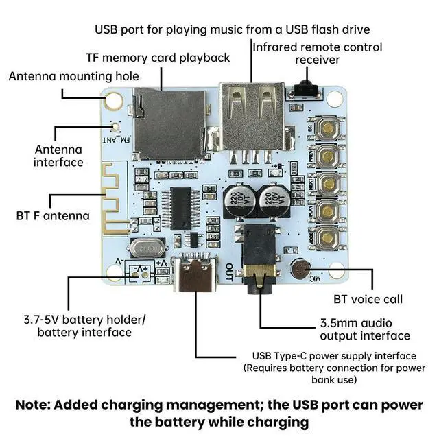 Alt view image 4 of 6 - Bluetooth Audio Receiver Board Bluetooth 5.4 Lossless Decoder Board Type- C Interface