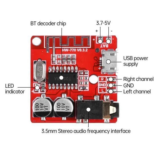 Alt view image 4 of 6 - 3W Bluetooth-compatible Audio Receiver Board Bluetooth 4.1 5.0 MP3 Lossless Decoder Board Stereo Music Module VHM-314