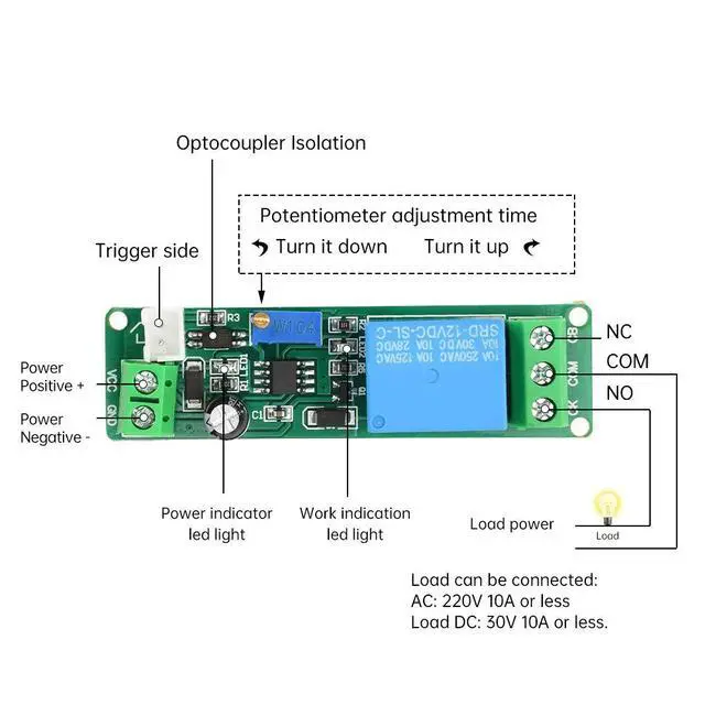 Alt view image 5 of 6 - DC12V Adjustable Timer Delay Turn OFF Module Timer Relay Switch 1~10sec Delay Off Switch Module Electronic Kit