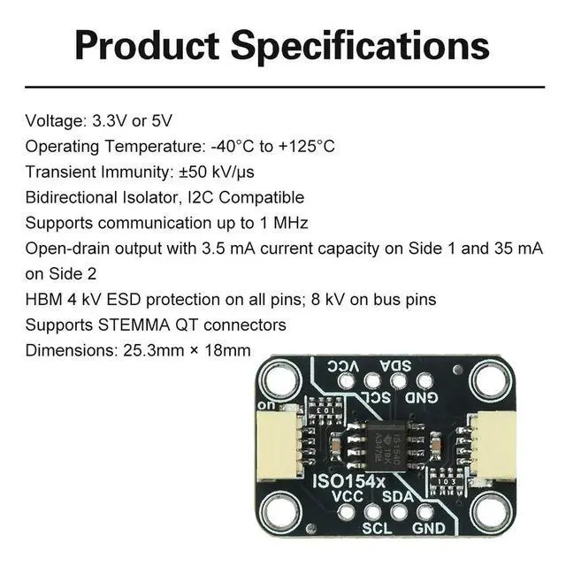 Alt view image 6 of 6 - ISO1540 bidirectional I2C isolator Qwiic Board 2500 V-RMS Isolator Support Operation Up To 1 MHz with 8-pin Pin Header
