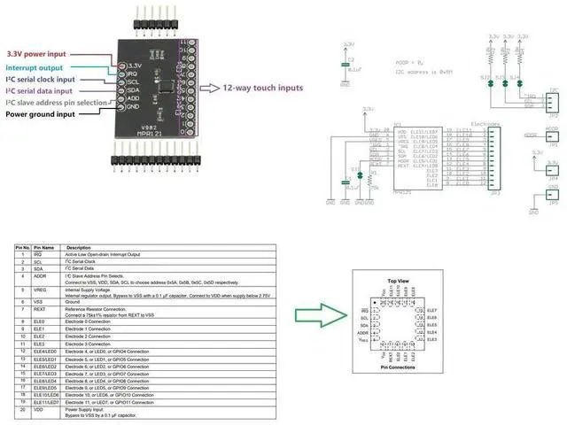 Alt view image 3 of 6 - 1Pcs MPR121 Breakout V12 Capacitive Touch Sensor Controller Module I2C Interface keyboard Development Board for