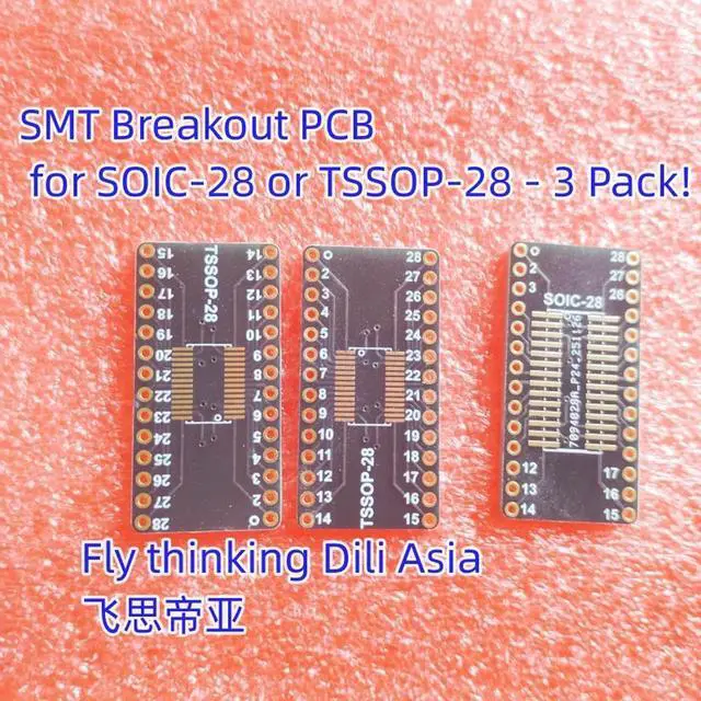Main image of 1208 SMT Breakout PCB for SOIC-28 or TSSOP-28 - 3 Pack!