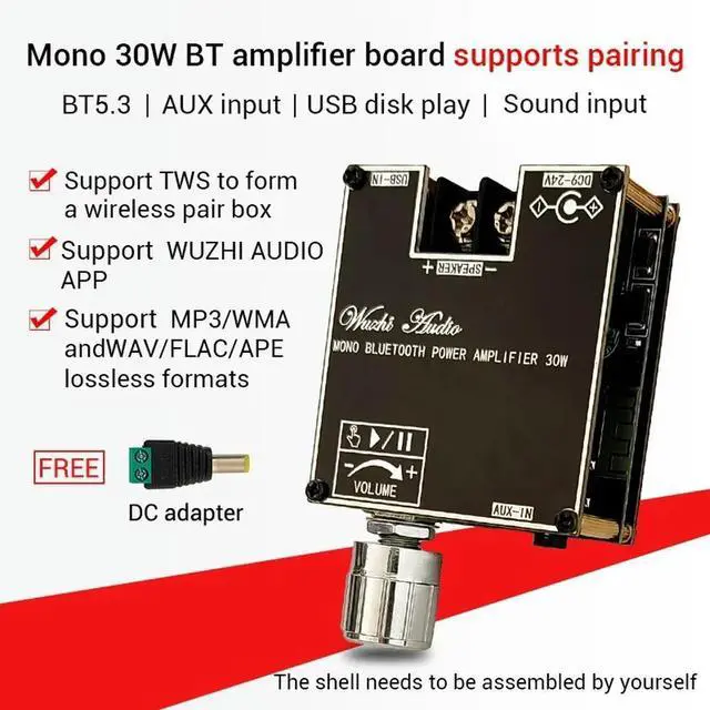 Main image of ZK301B 30W Bluetooth 5.3 Audio Amplifier Module DC 9V-24V Mono Channel Digital Audio Amplifier Board Support TWS Module
