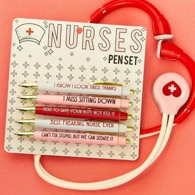 Alt view image 2 of 6 - 2025 5Pc Funny Nurse Pens Set Inspirational Ballpoint Pen,Novelty Pen Set Novelty Pen Stationery Supplies for Student Doctor