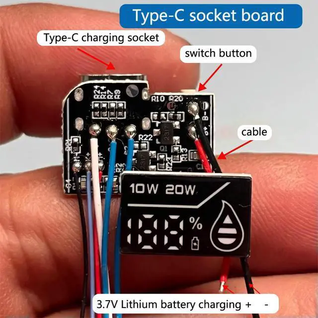 Alt view image 4 of 6 - Type-C soecket module with LED display mini 3.7V Lithium charging voltage protect board
