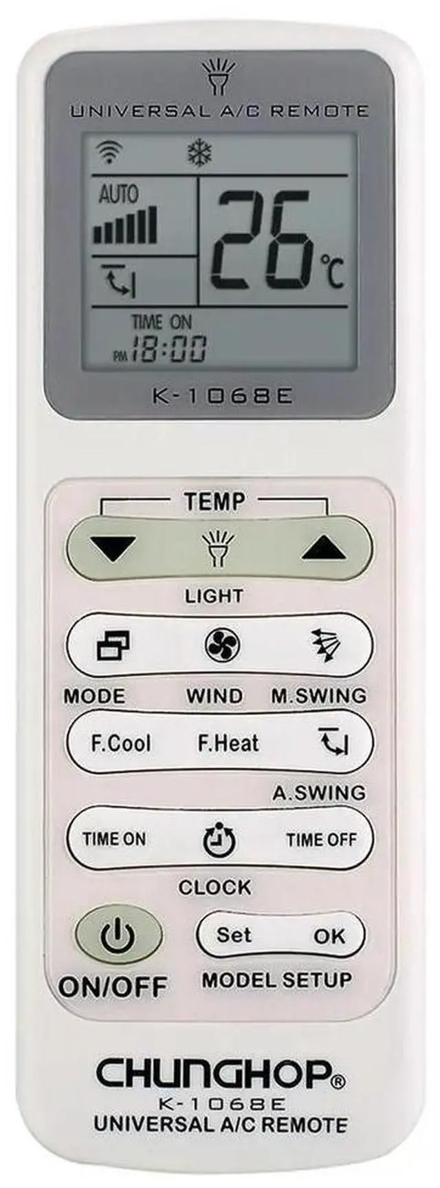 Main image of CHUNGHOP K-1068E Universal Air Conditioner Remote Control with Torch