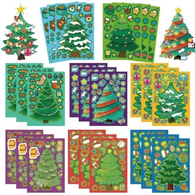 Main image of 2025 Holiday Puzzle Stickers For Tablets 24PCs Christmas Tree PVC Decals Removable