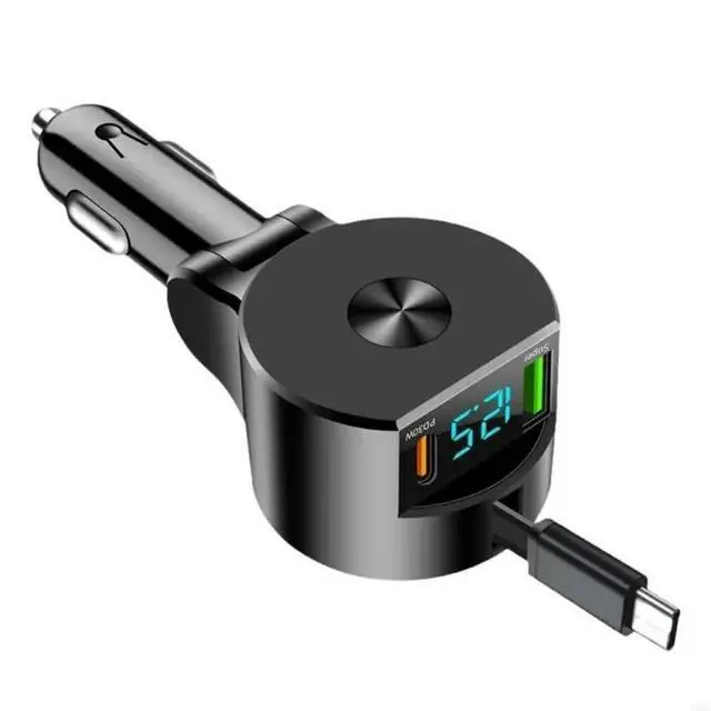 Alt view image 3 of 6 - Digital Display Telescopic Cable Car 3 in 1 Retractable Cord PD30W Power Delivery Driving Charging Solution