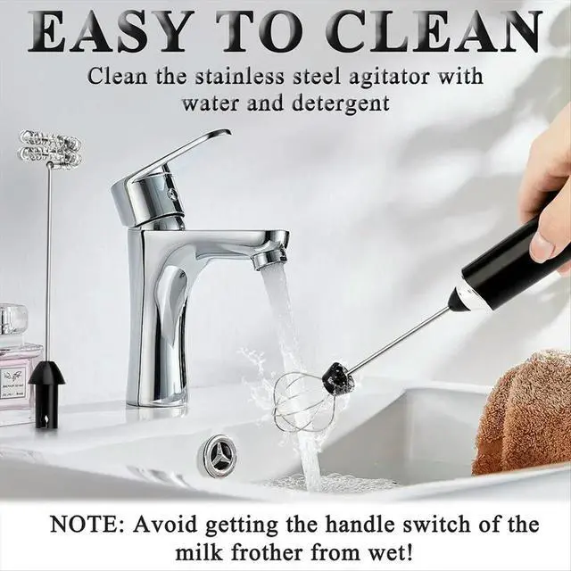 Alt view image 6 of 6 - Electric Whisk Milk Frother Handheld Drink Mixer, 3 Speeds Adjustable Maker for Coffee, Lattes, Matcha, Hot Chocolate Black