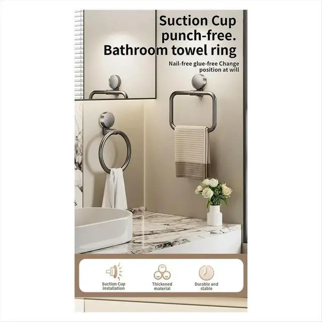 Alt view image 4 of 6 - No Need to Drill Suction Cup Bathroom Towel Ring Kitchen Rag Rack Toilet Wall Hanging Hand Towel Ring Kitchen Rag Rack