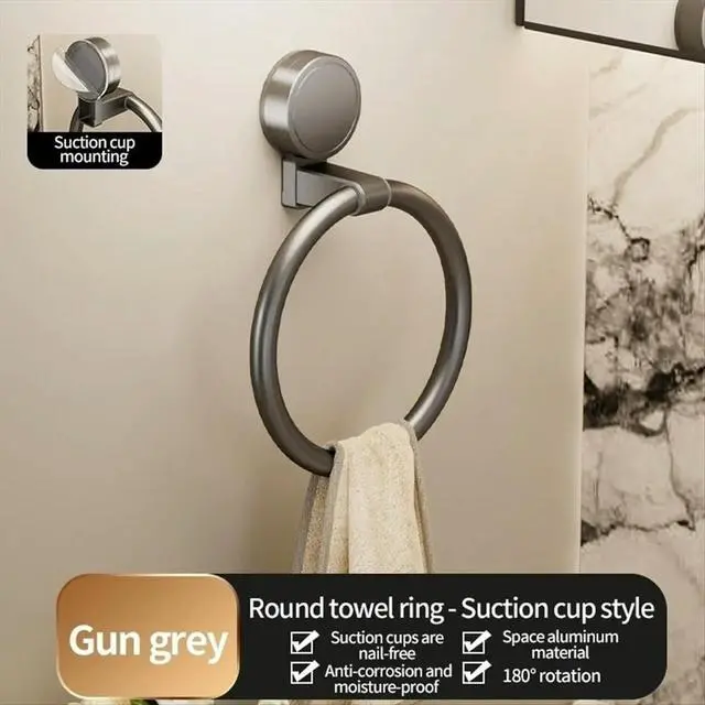 Alt view image 5 of 6 - No Need to Drill Suction Cup Bathroom Towel Ring Kitchen Rag Rack Toilet Wall Hanging Hand Towel Ring Kitchen Rag Rack