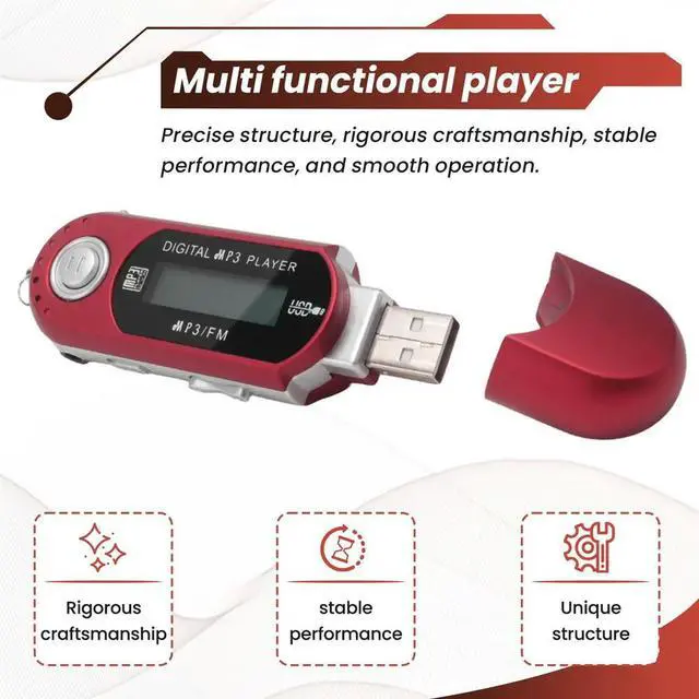 Alt view image 3 of 6 - USB MP3 Player Music Player Digital LCD Screen Bluetooth FM Radio Multifunction MP3 Music Player Red