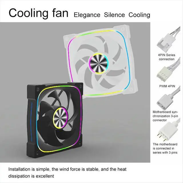 Alt view image 5 of 6 - ARGB Chassis Fan Desktop Case Cooling Fan 12cm Temperature Controlled Silent PWM 5V 3-Pin Case Fan Black