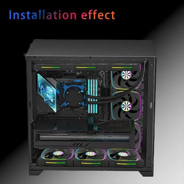 Alt view image 6 of 6 - ARGB Chassis Fan Desktop Case Cooling Fan 12cm Temperature Controlled Silent PWM 5V 3-Pin Case Fan Black