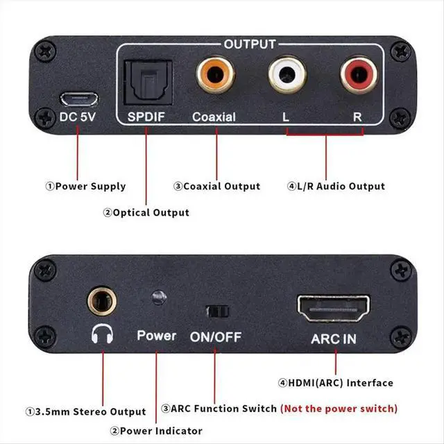 Alt view image 4 of 6 - ARC Audio Converter,192KHz/ARC to Optical/Coaxial/RCA/3.5mm Jack for TV/Projector/Speaker/Soundbar/Amplifier