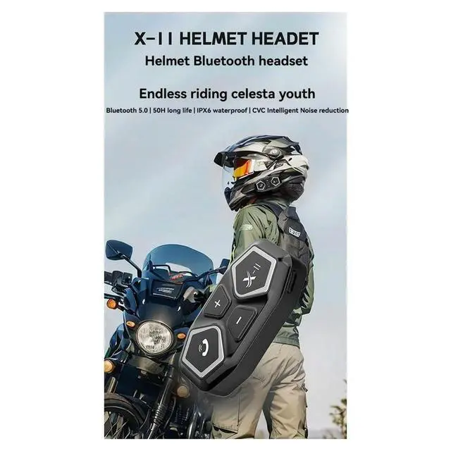 Alt view image 6 of 6 - X11 Motorcycle Helmet Bluetooth Headset IPX6Waterproof Music Player Headphone 50 Hour Life Noise Cancel Earphone