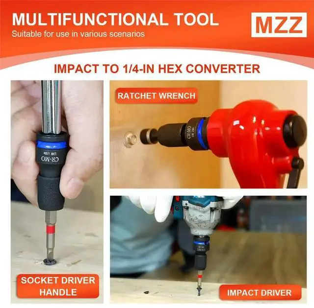Alt view image 2 of 6 - 3pcs Impact Hex Converter for Screwdriver/Drill Bit 1/2 3/8 1/4" Square Drive to 1/4" Quick Release Hex Socket Adapter