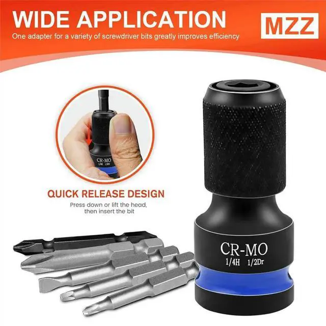 Alt view image 3 of 6 - 3pcs Impact Hex Converter for Screwdriver/Drill Bit 1/2 3/8 1/4" Square Drive to 1/4" Quick Release Hex Socket Adapter