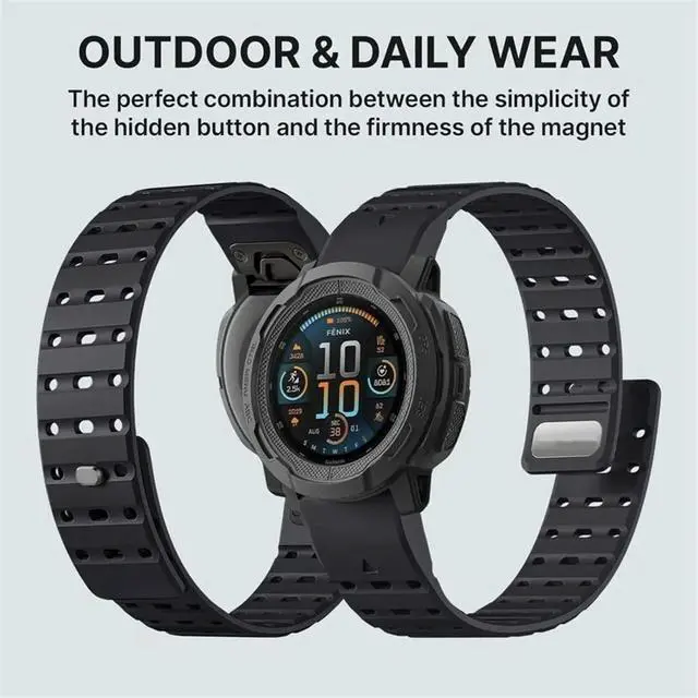 Alt view image 2 of 6 - uyuy Soft Silicone Magnetic Watch Band for Garmin Sportwatch 22mm Quick Fit Strap for Fenix E/8 7/6/5/Forerunner 965/955 A