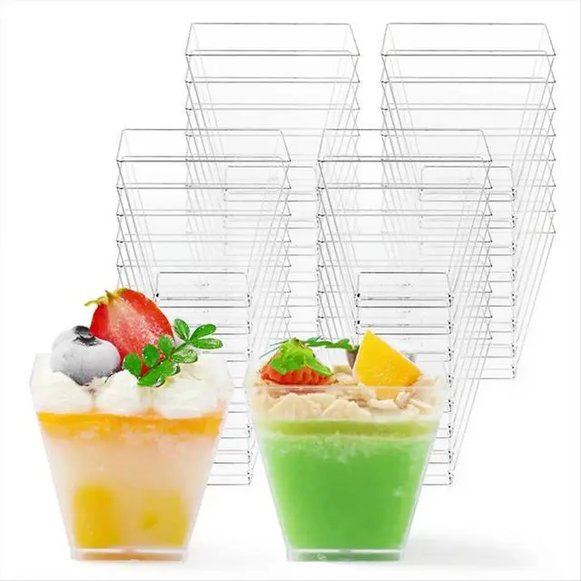 Alt view image 2 of 6 - 60ml Transparent Dessert Cup Disposable Mini Trapezoidal Cup Restaurant Party Dessert Fruit Ice Cream Container 50PCS