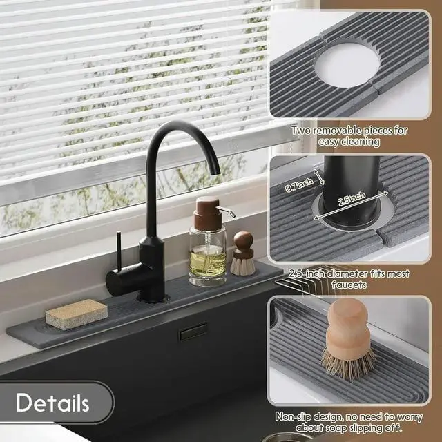 Alt view image 2 of 6 - Faucet Mat for Kitchen Sink,Diatomite Fast Drying Stone Sink Tray,Faucet Splash Guard for Bathroom Counter Small